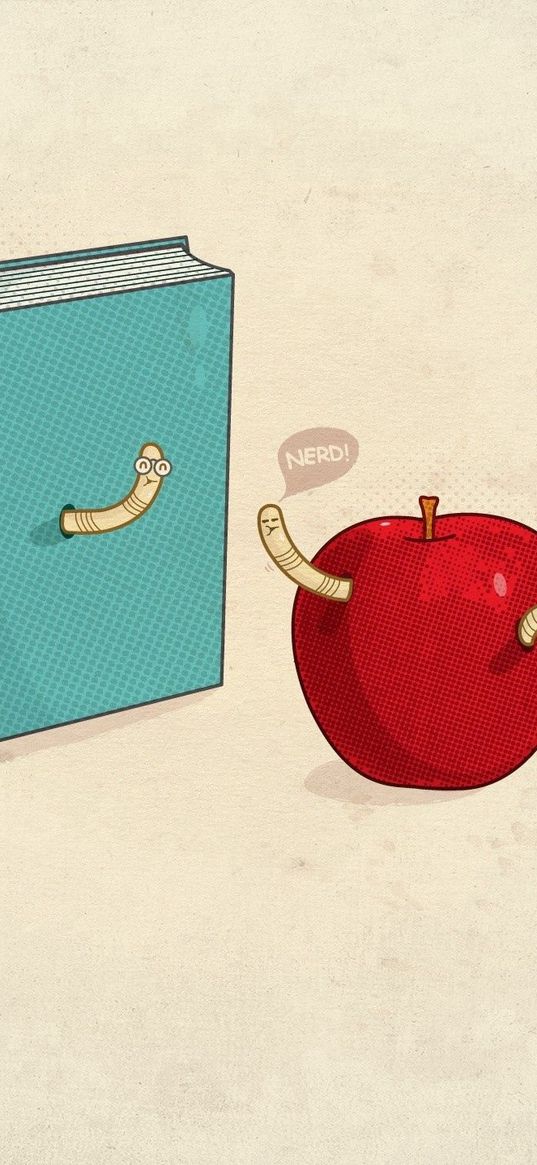 book, apple, arms