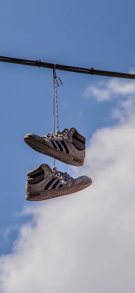 sneakers, shoes, sky, clouds