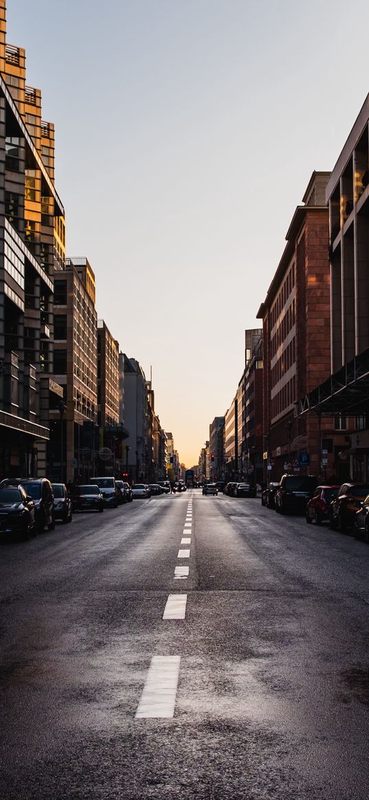 road, asphalt, buildings, street, dark