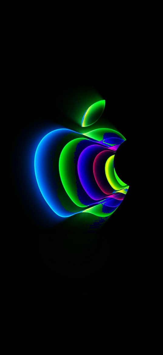 iphone, apple, logo, blue, green, neon