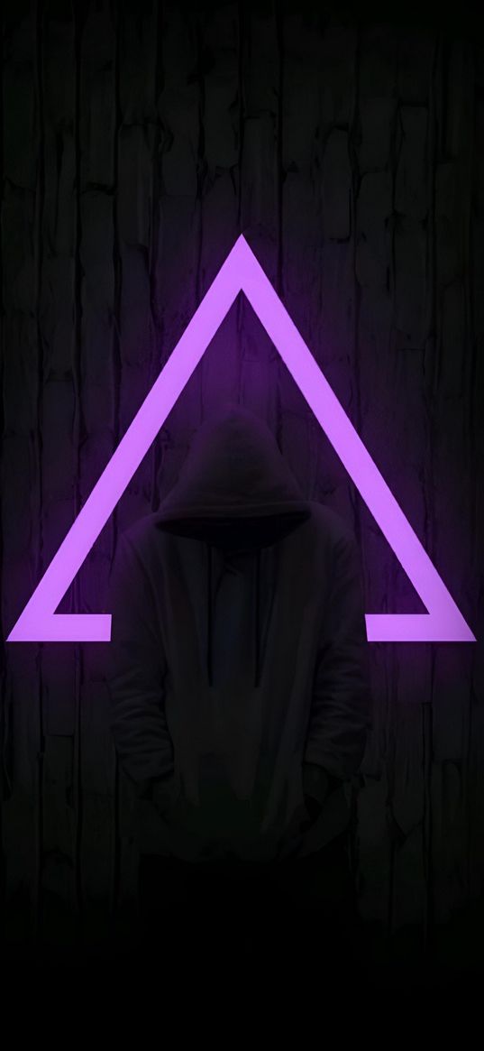 guy, hood, triangle, purple, neon