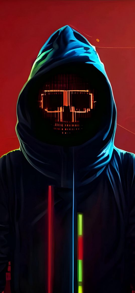 skull, mask, hood, glasses, glitch, art