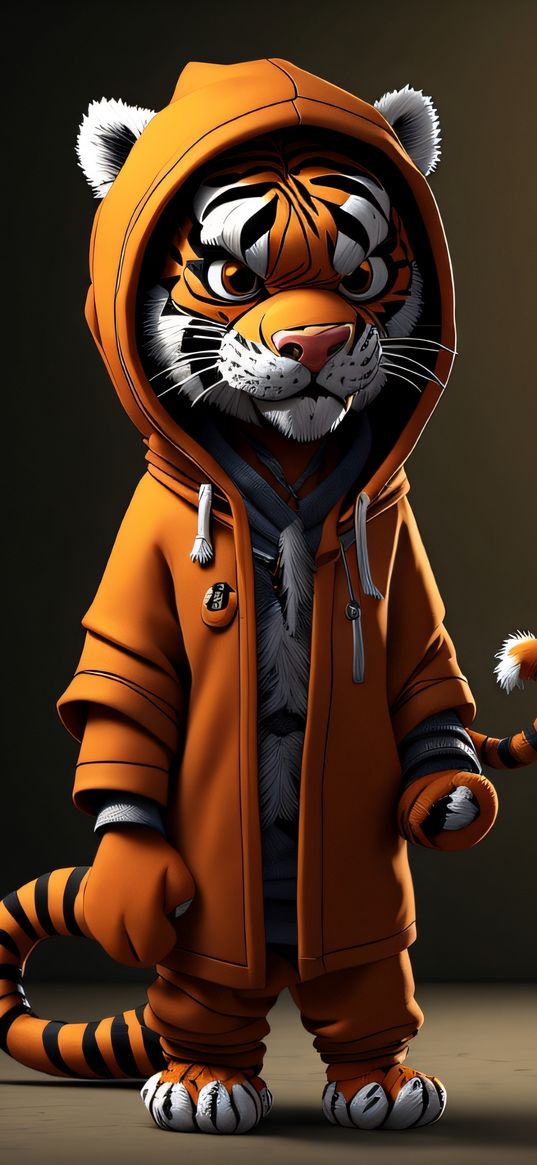 tiger, animal, jacket, clothes, art, orange