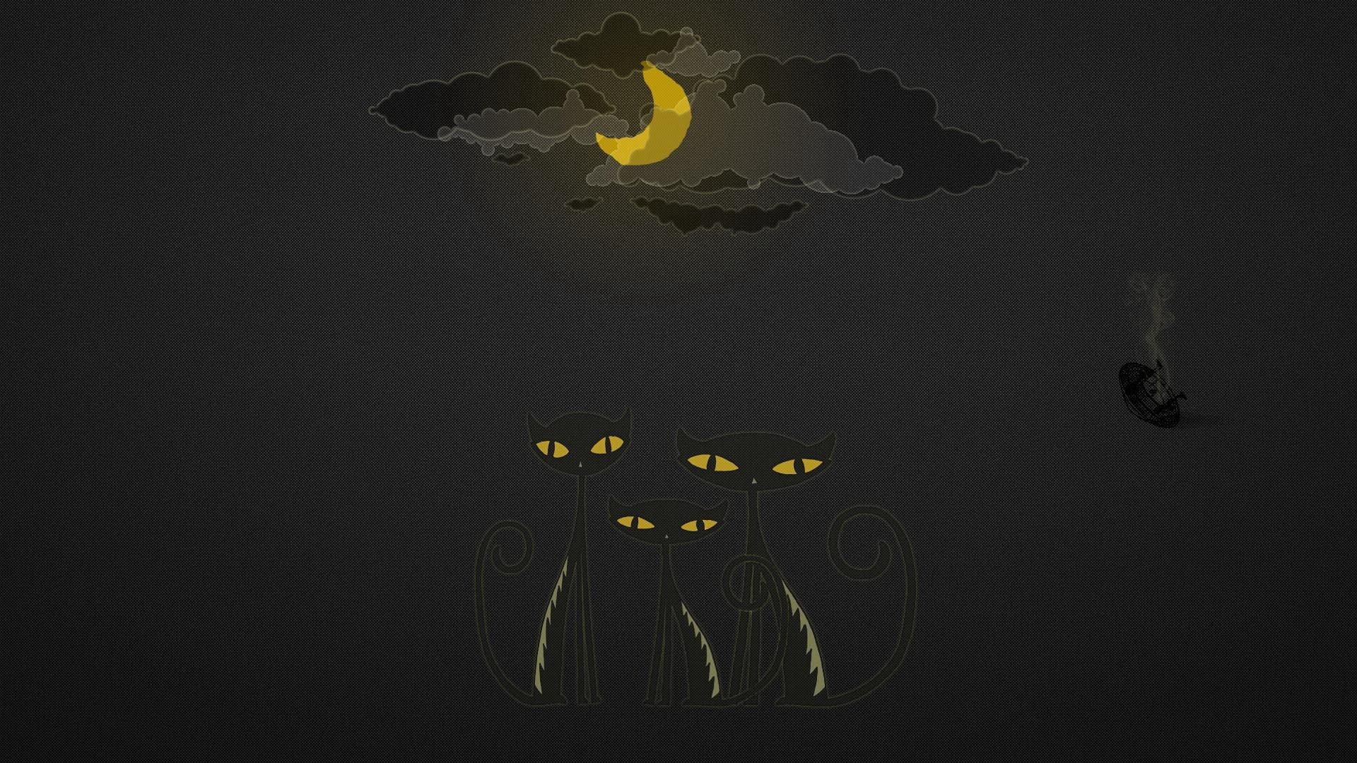 cats, drawing, black, yellow, sky