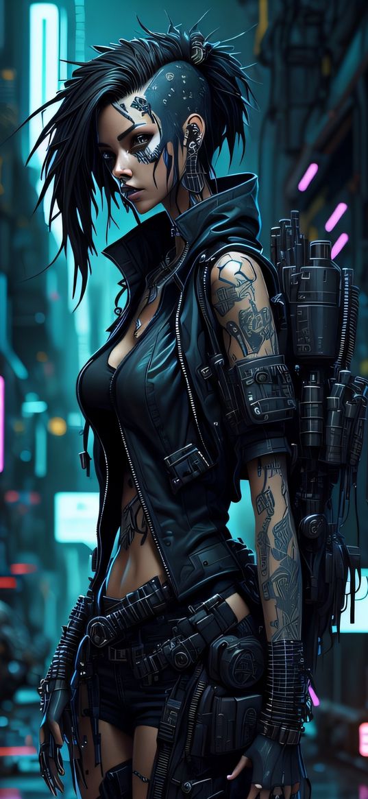 punk, girl, cyberpunk, future, digital