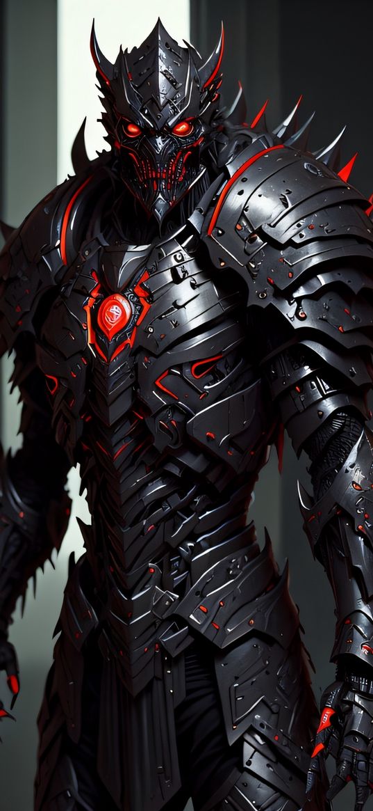 dark, man in armor, glowing eyes, anger