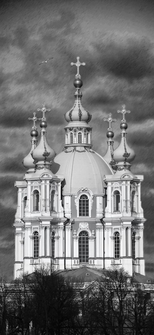 saint petersburg, smolny cathedral, black and white, city, church