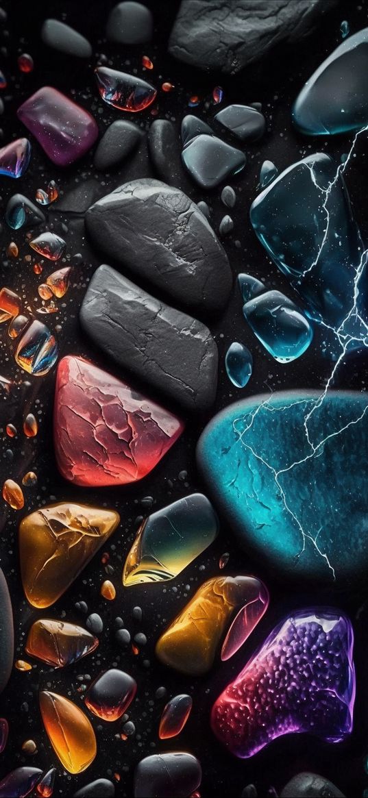 stones, fragments, multicolored, ai, art