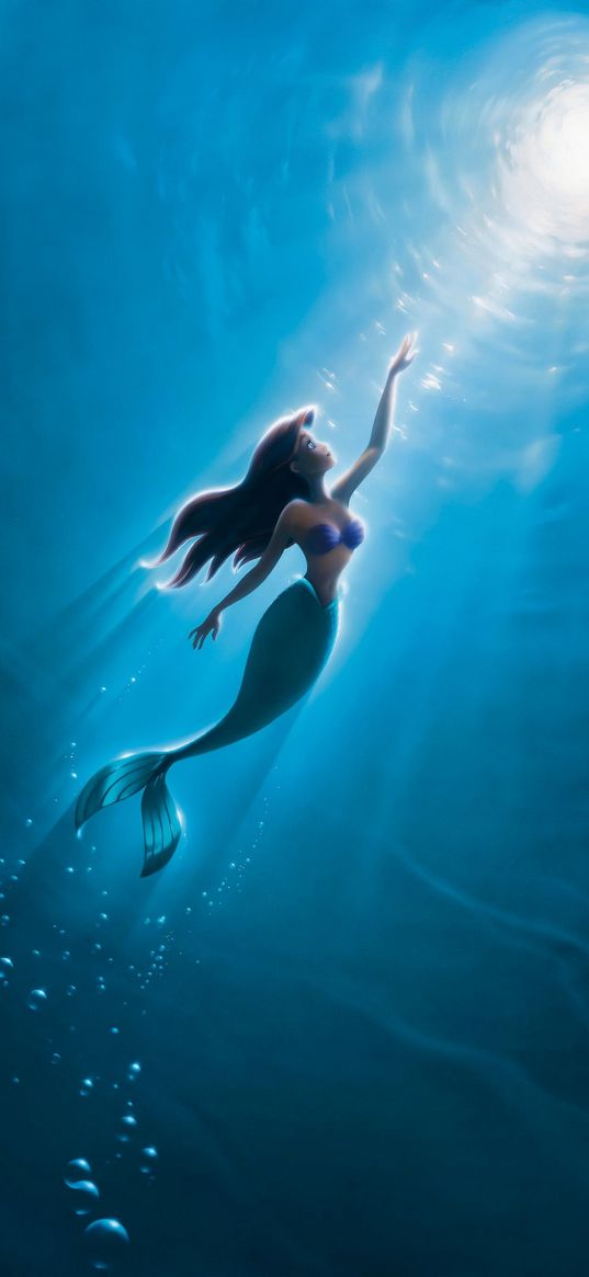 ariel, little mermaid, cartoon, underwater, bubbles, light