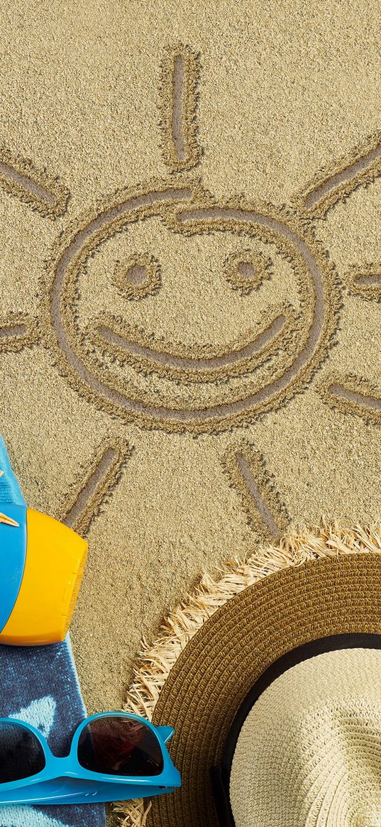 sand, smile, smiley face, glasses, hat, summer