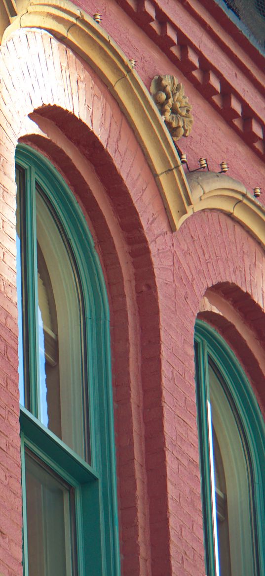 windows, bas-relief, bricks, facade, building