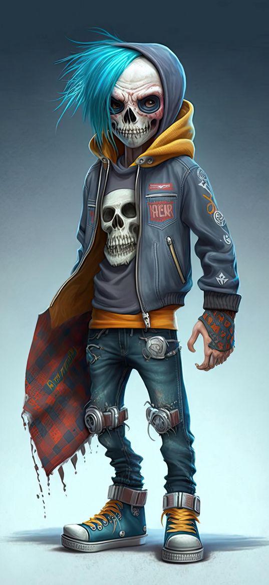 skeleton, skull, boy, hoodie, ai, art