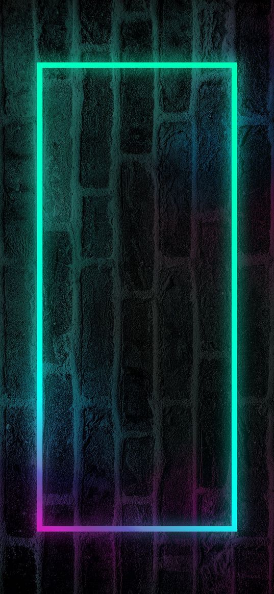 rectangle, neon, bricks, wall, green