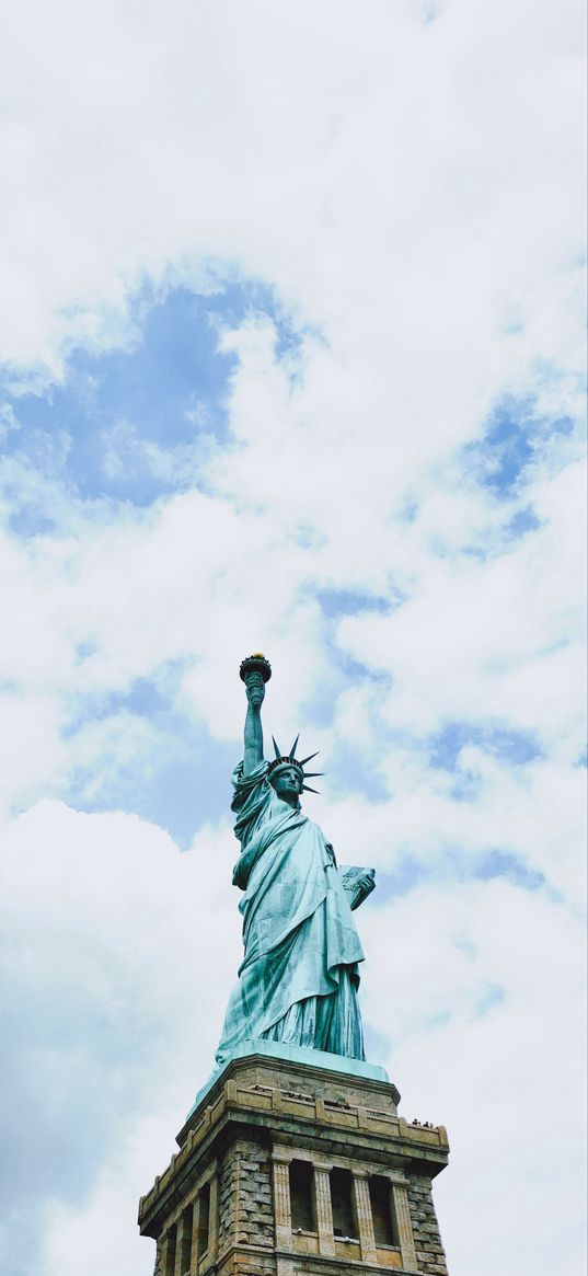 statue of liberty, new york, landmark, clouds, sky