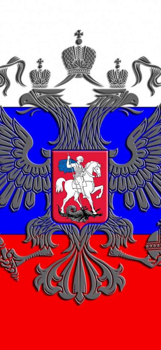 flag, coat of arms, russia, double-headed eagle, symbol