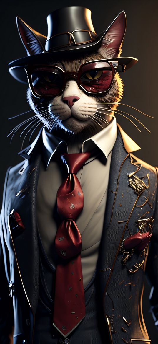 gangster cat, 4k, hat, glasses, suit