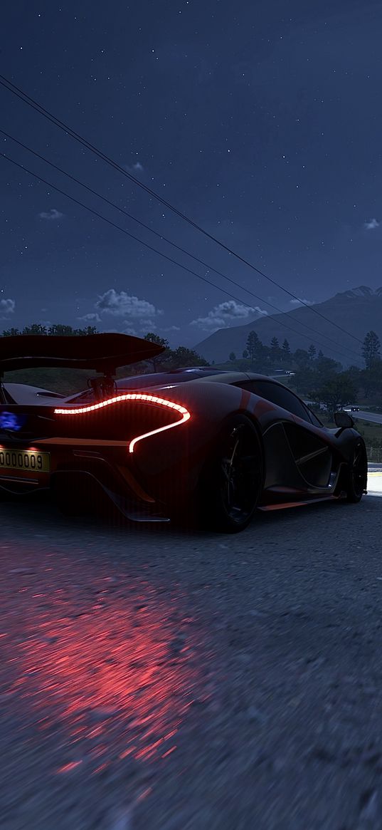 car, mclaren, road, glow, night