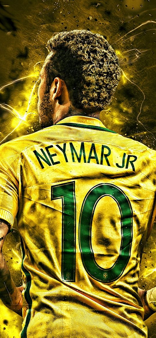 neymar, football player, brazil, back, 10, lightning, yellow