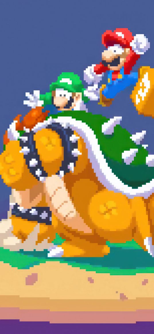 mario, game, characters, luigi, bowser, pixelart