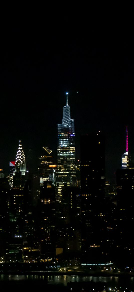 towers, buildings, lights, night, city