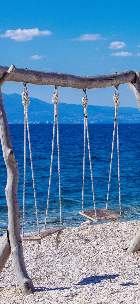 swing, beach, shore, sea, summer