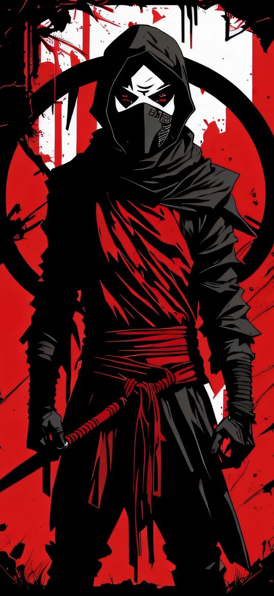 ninja, tokyo, red, black, white, art