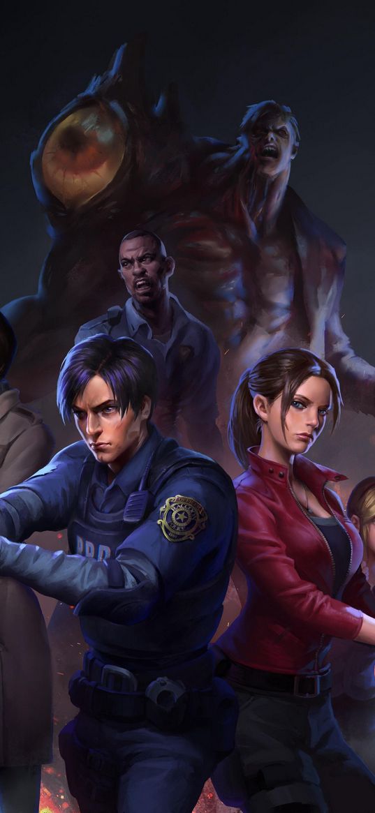 resident evil, zombie, leon, claire, poster