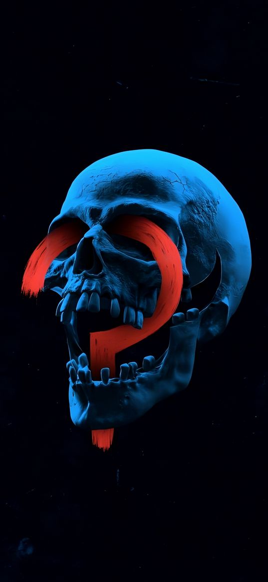 skull, amoled, blue, red, question mark