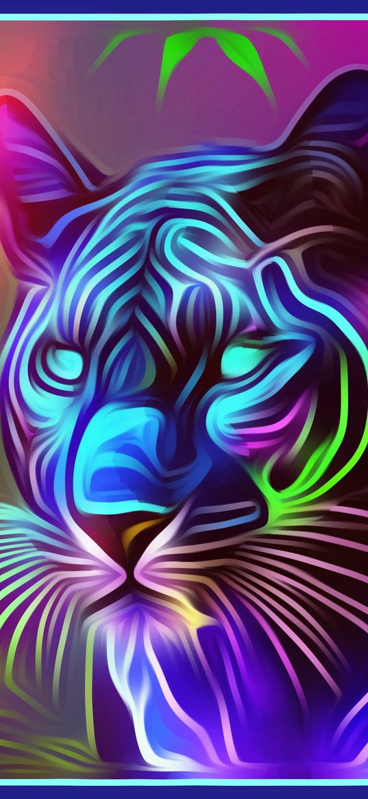 cougar, paints, patterns, multicolored, art