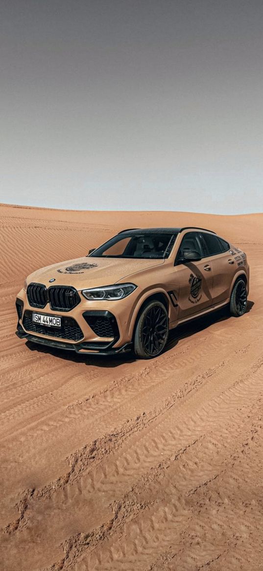 bmw x6, bmw, car, orange, sand, desert