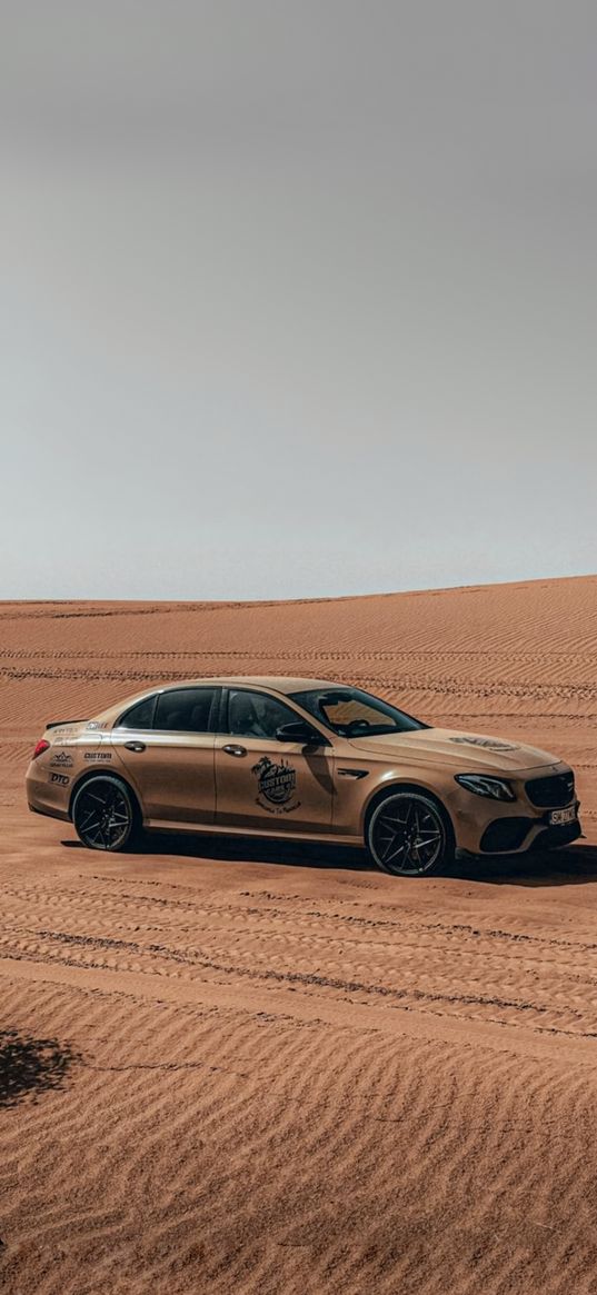 mercedes benz, mercedes, car, orange, sand, desert