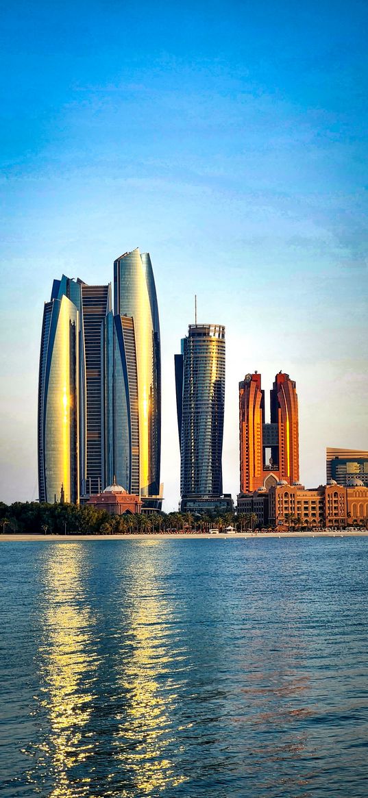 ocean, coast, skyscrapers, city, abu dhabi