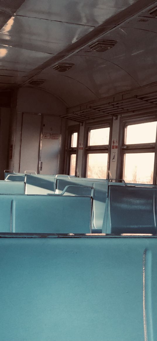 train, seats, carriage, sunset