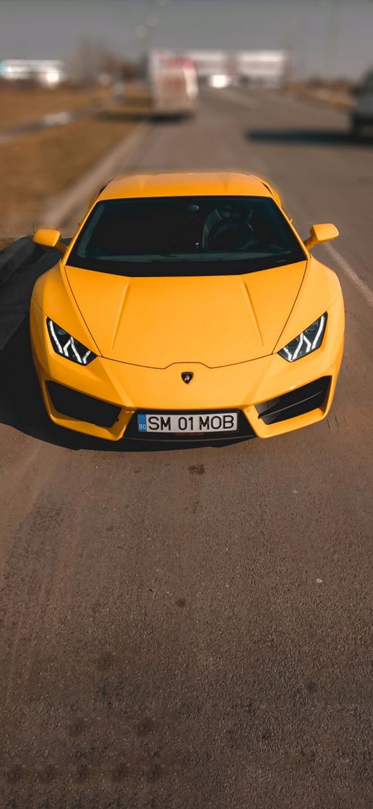 lamborghini huracan, lamborghini, car, sports car, yellow, road