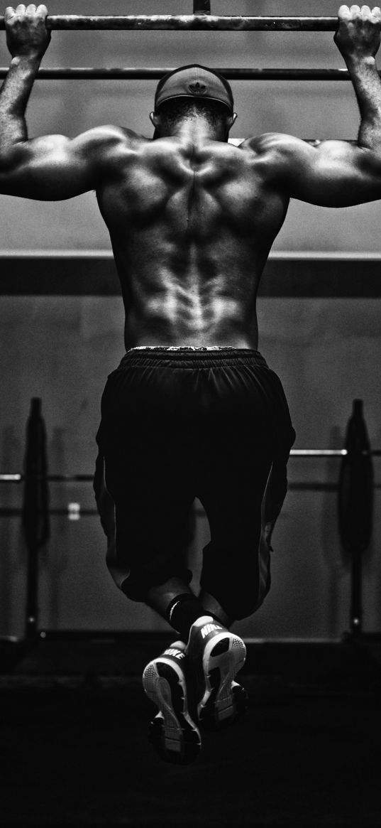 horizontal bar, athlete, back, dark, sport