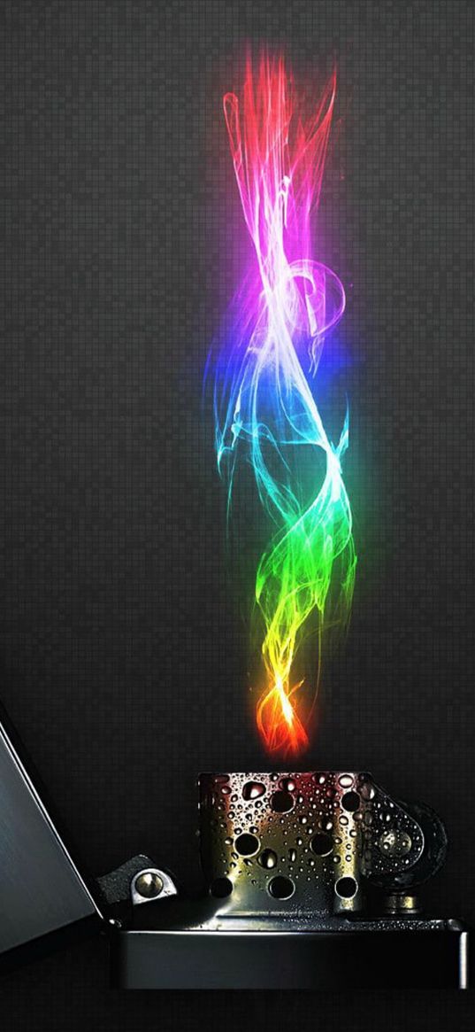 lighter, drops, fire, colorful, gray background, art