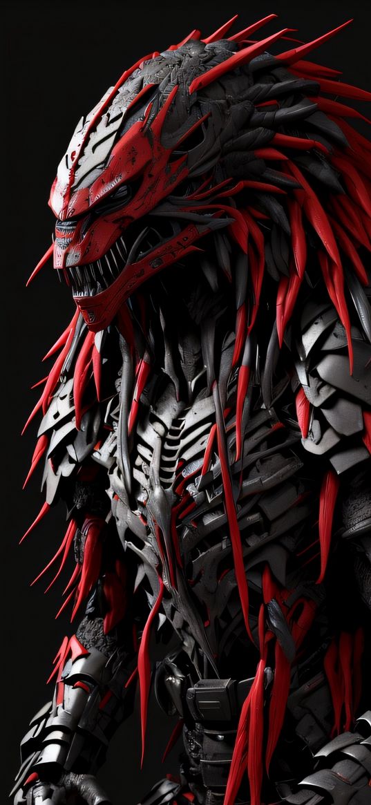 demon, lizard, fangs, armor, needles, red, black