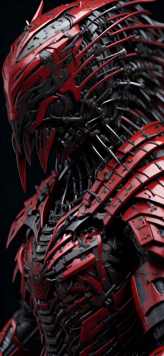 warrior, transformer, armor, needles, black, red