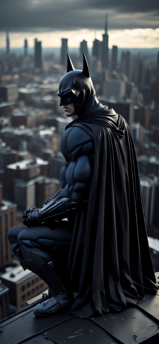 batman, superhero, dc, roof, city, ai, art