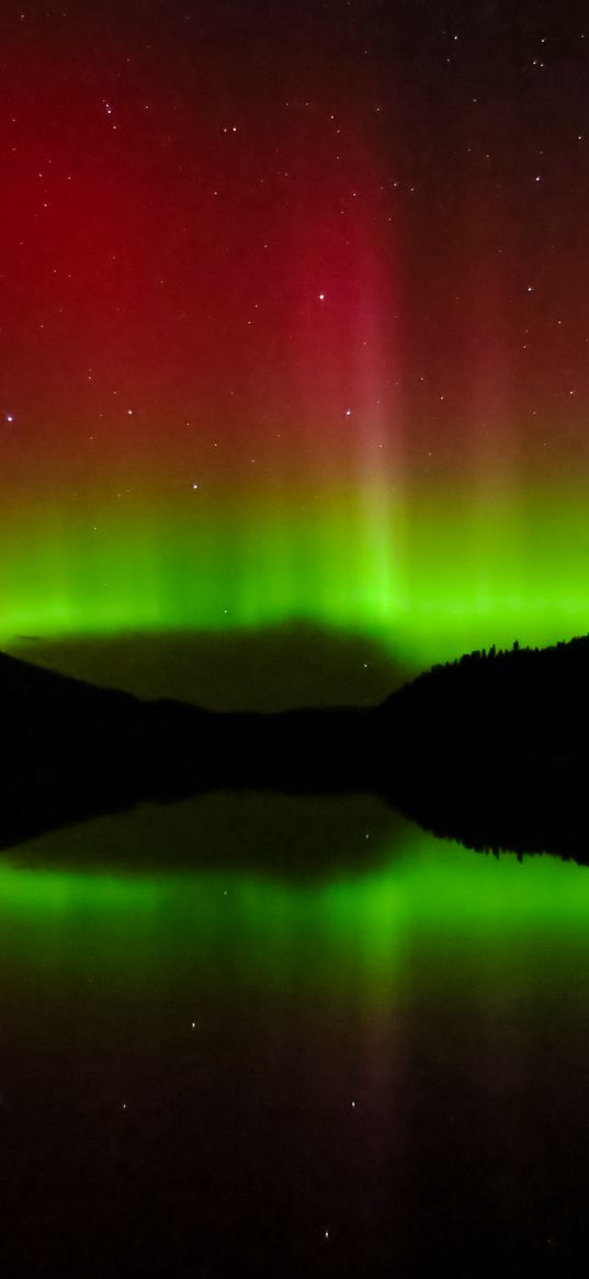 northern lights, lake, night