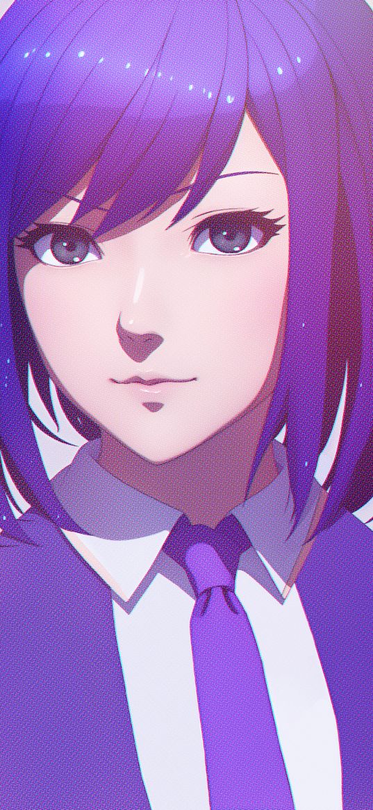 anime girls, purple hair, short hair, smoke