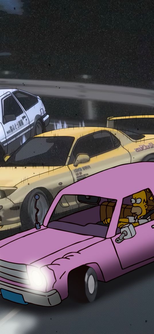 race, cars, car, homer, simpsons, rx7, mazda, initial d, trueno, ae86