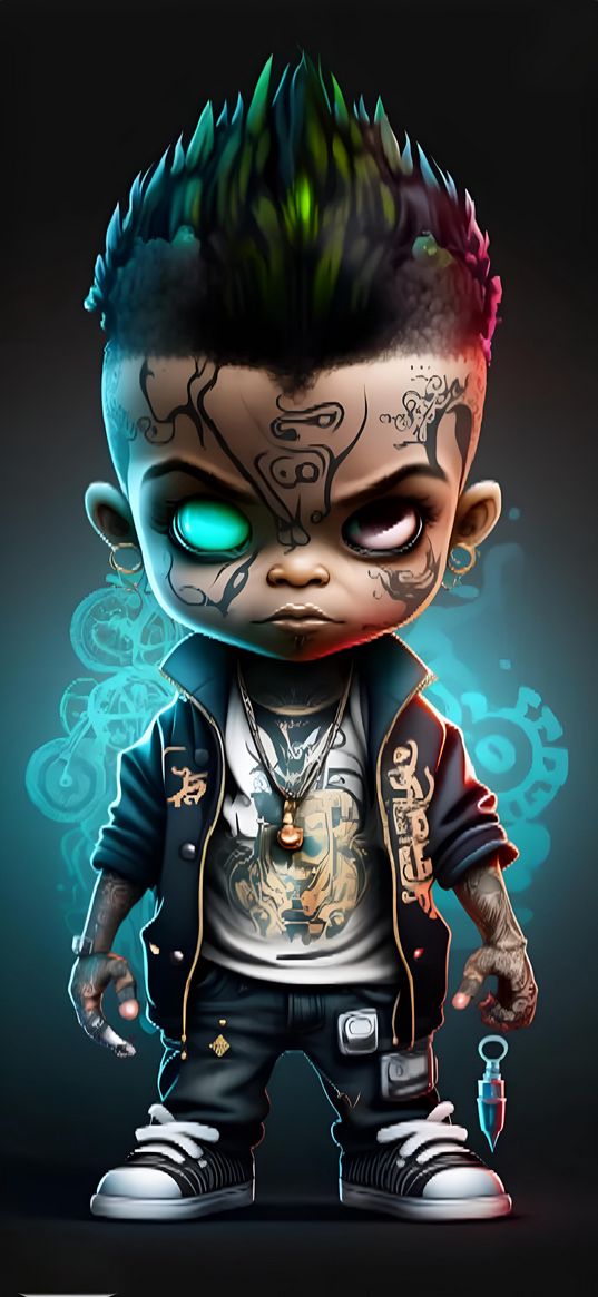 child, character, tattoo, art, swag