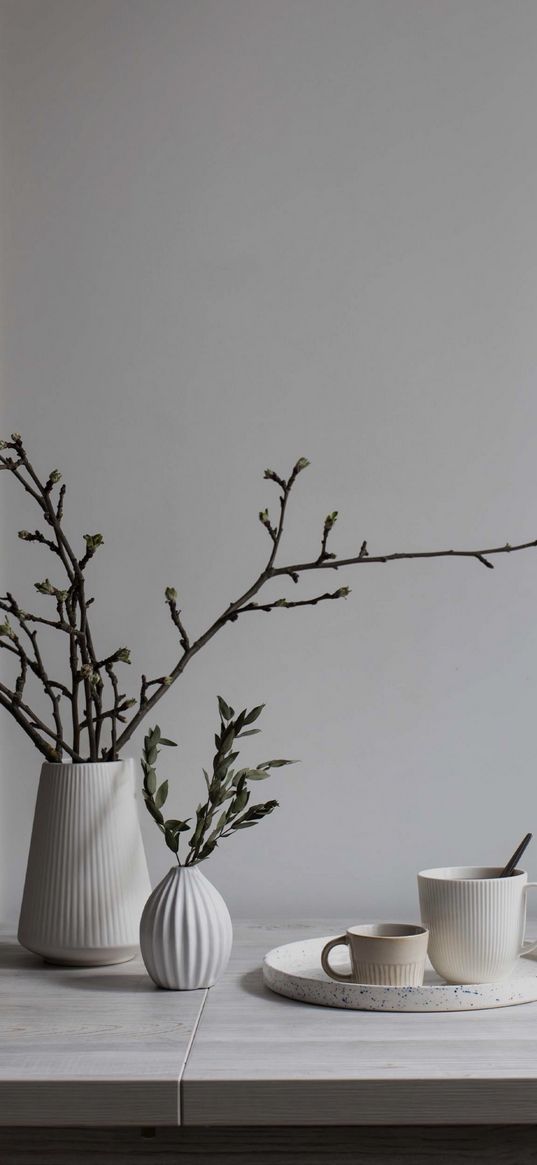 vase, plants, interior, white, scandinavian