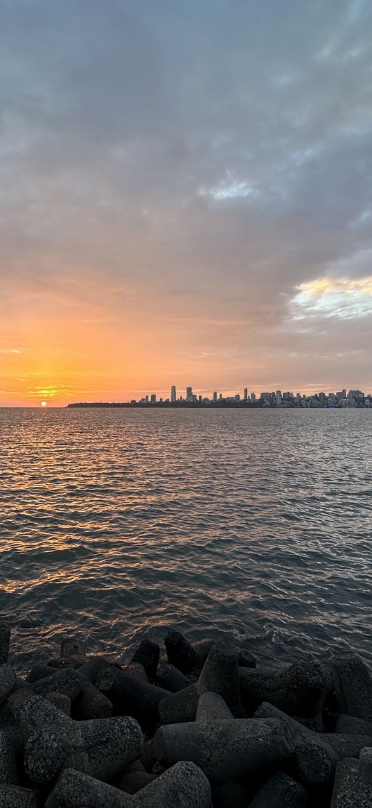 mumbai, sunset, water, sea, shore