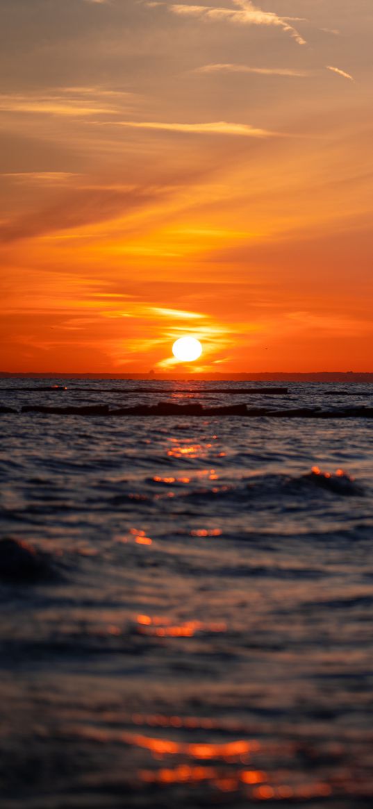 sea, sunset, horizon, sun, dark