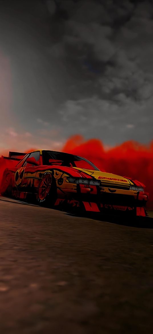 sports car, car, track, smoke, ai, art