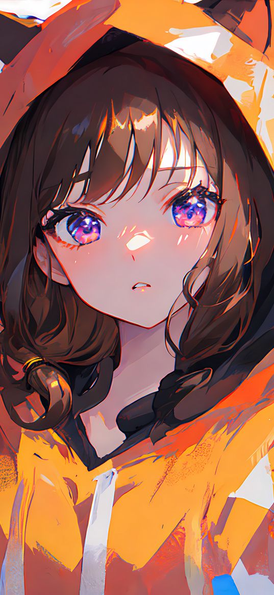 girl, hood, ears, paint, art, anime