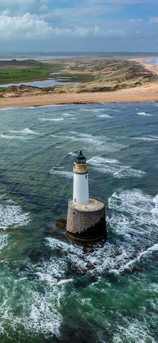 lighthouse, foam, coast, nature