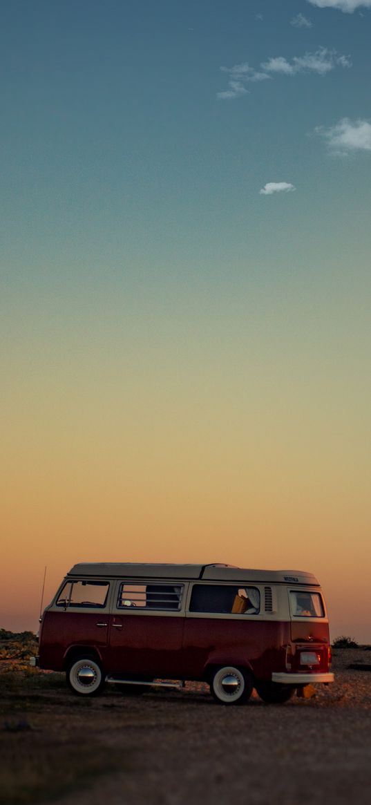 car, van, sunrise, journey